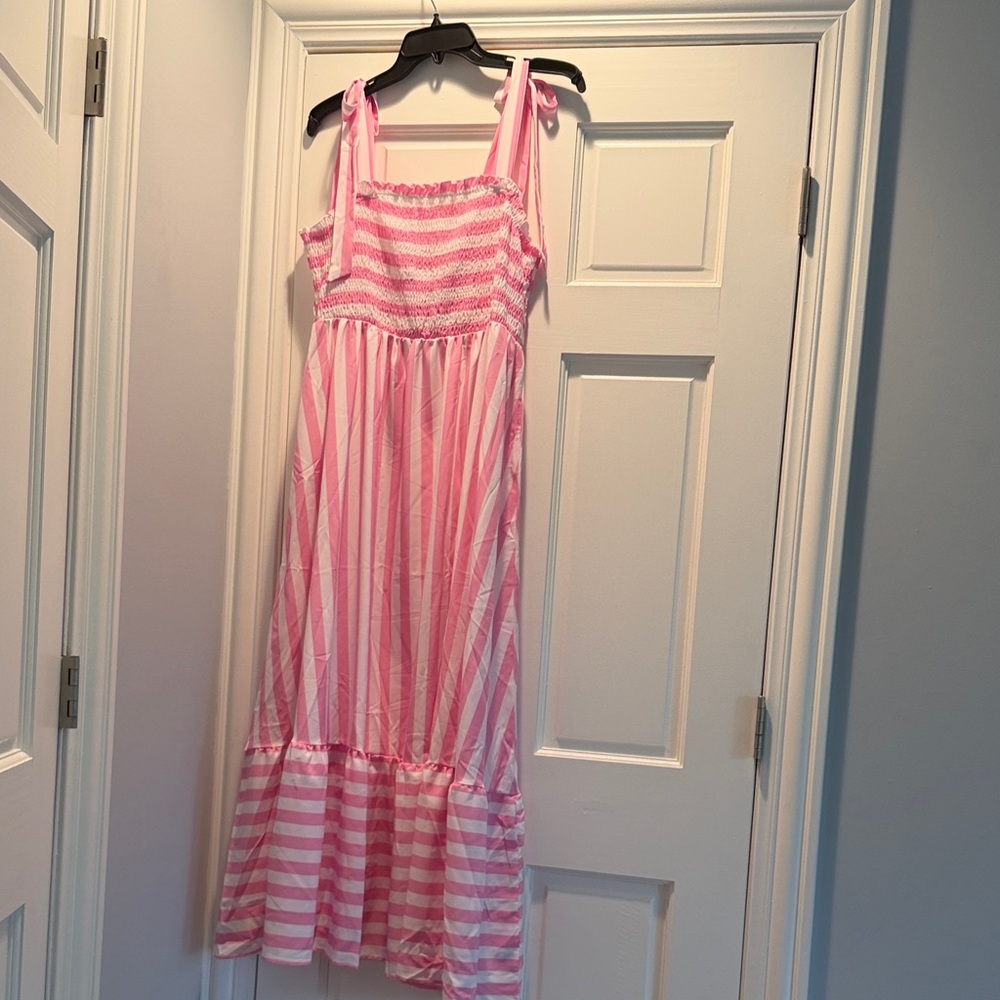 SHEIN Pink and White Striped Maxi Dress